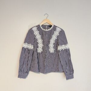 Topshop Embroidered Eyelet Gingham Top
